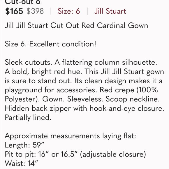 *SOLD* Jill Stuart Red Cardinal Gown $398 Cutout 6 - Picture 4 of 5